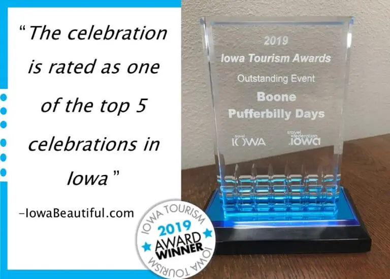A 2019 Tourism Awards Outstanding Event trophy for Boone Pufferbilly Days